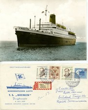 TS BREMEN - Jungfernreise SoU 018 - 10.7.59 - Einschreiben - und A5-Ansichtskart