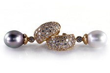 Ohrstecker Salzwasser Perlen Tropfen schwarz weiß 95 Brillanten [BRORS 19107]