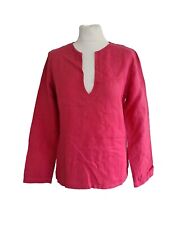 120% Lino Damen Rosa Langarm V-Ausschnitt Leinen Bluse Top. Größe UK 10, IT 42.