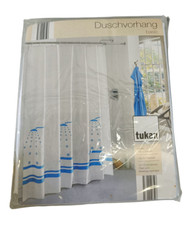 Tukan Duschvorhang 180x200 cm weiß blau 100% Polyester Basic Design OVP
