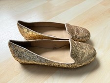 Damen Ballerina Schuhe Gold Flitter Zara 37 Flach  Dirndl Trachten