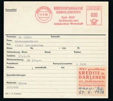 S0535) Francotyp AFS Stammkarte 1956 Kreissparkasse Gerolzhofen....