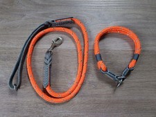 Zugstopphalsband  33 (+4) cm + Leine 130 cm Neonorange Grau