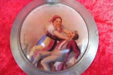 schöner , sehr alter Krug -Deckel  , Zinn-Porzellan  mit Deckelbild