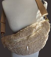 Bauchtasche Crossbag Bodybag TEDDY Stoff BEIGE Großes Fach Aussenfach Innen Fach