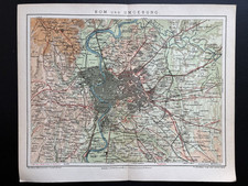 antiker historischer Stadtplan Umgebung von Rom um 1907, sehr dekorativ