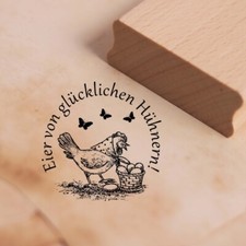 Motivstempel Eier von glücklichen Hühnern - Huhn mit Kopftuch Eierkorb Stempel 3