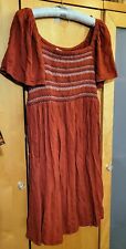 Esprit Kleid Sommerkleid Folklore Hippie Gr. 40 Rot Rostrot bestickt Gesmokt