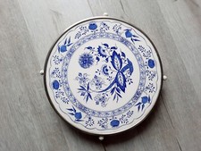 ZWIEBELMUSTER  - BLAU - TORTENPLATTE - METALLRAND