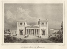 München Propyläen Original Stahlstich Riegel 1870