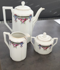 Kaffeekanne Porzellan, Set mit Milchkännchen und Zuckerdose, alt