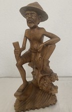 Deko Vintage Holzfigur Fischer Angler Fisch Seemann Figur Gr.Höhe 30cm X 12.5cm