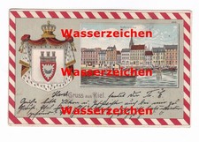 Passepartout Ak Kiel,  Wappen geprägt Hafenpartie 1907