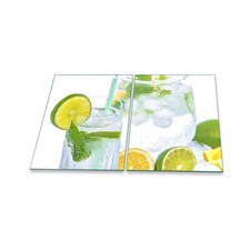 Herdabdeckplatte Ceran 2-Teilig 2x40x52 Zitrone Gelb Abdeckung Spritzschutz Glas