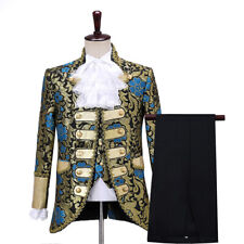 Retro Herren 3 Stück Anzug Brokat Bestickt Weste Hose Ball Party Show