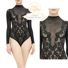 FLOWER LACE STRING BODY by Wolford XS black schwarz Netz Langarm Transparent