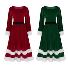 Übergröße Miss Santa Claus Kostüm Langarm Weihnachtskleider Weihnachtsfrau Kleid