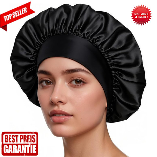 Schwarze satin schlafhaube - satin,