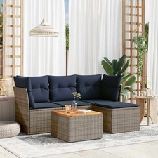 5-teiliges Gartensofa-Set mit Kissen, grau, Polyrattan
