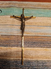 Altes Kreuz Messing zum Hängen Kruzifix  mit Jesusfigur (3)