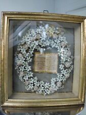 Klosterarbeit um 1880 , Hochzeitsbild Berliner Leiste Kranz Kunstblumen