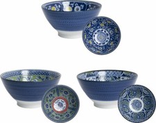 Japan Reisschalen Schalen 3 Stk Set Dessert Suppe Müsli Porzellan blau Ø 18 cm, 