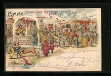 Lithographie Volksfest, Schiessbude, Mammutkind, Menagerie 1898 