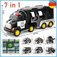 7IN1 Polizeiauto Truck Autotransporter LKW Kinder Spielzeug Auto Licht und Sound