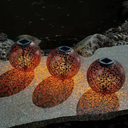 18cm led solarkugel metall - 3x,
