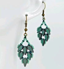 Ohrringe Grün Kupfer Blatt Handarbeit Unikat Glasperlen Elfen Schmuck Natur Neu