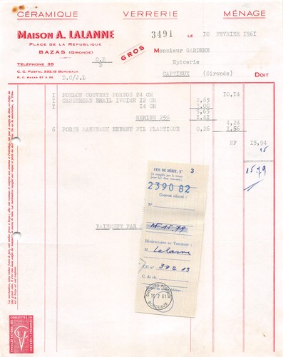 Rechnung 1961 keramik haus - 1961,
