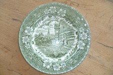 Englisches Porzellan, Dessertteller, grün "Coaching Taverns" Royal Tudor Ware