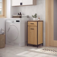 Badschrank Badezimmerschrank mit faltbarem Wäschesack Schublade Wäscheschrank