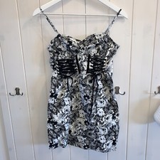 okay corsagenkleid gr. 36 s schwarz weiß minikleid corsage blumen Kleid Kurz