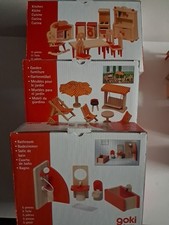 Puppenhaus MÖBEL HOLZ von Goki Konvolut 3 Kartons Bad ,Küche,Esszimmer