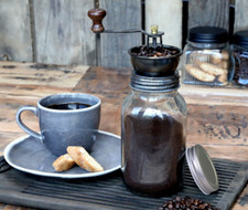 manuelle Kaffeemühle Glas Metall Handkurbel Hand Kaffee Vintage Shabby Landhaus