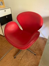 Swan Chair Sessel, rot, Leder, gebraucht