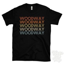 WOODWAY WIEDERHOLTES RETRO-STIL T-SHIRT Herren & Damen UK Ortsname Geschenk