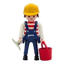 Playmobil Figur Arbeiter blau/weiß Bau Eimer Palette Stadt