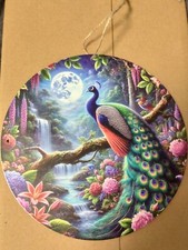 Türschild Blechschild Metall Wandbild Pfau Frühling 20x20cm In- Outdoor Deko