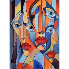 Interier Gemälde "Reflections" Kubismus Leinwand HANDGEMALT 50x70 Unikat Bild