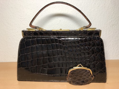 Vintage leder handtasche - handtasche, kroko