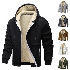 Herren Winterjacke Fleecejacke Kapuzen Sweatjacke Lammfell Warm Jacke Outwear