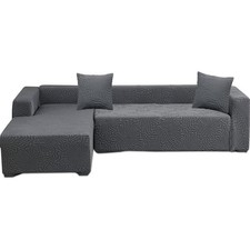 Sofa Überzug 2er Set Couch Überzug für Ecksofa 3+4 Sitzer Baumwolle Grau Blumen