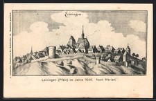 Ansichtskarte Leiningen /Pfalz, Ortsansicht im Jahre 1646, nach Merian 1903 