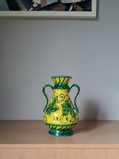 Keramik Vase Vintage Handarbeit Italy Italien 70er 60er gelb grün Henkelvase