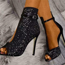 Damen Strass Pumps Sandalen Peep Toe High Heels Stiletto Stiefeletten Schuhe DE!