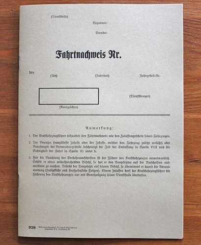 Wehrmacht fahrtnachweis heft - wehrmacht,