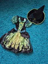 Halloween Kleid Mädchen Hexe mit Hut, Schwarz/Grün, Alter 5-6 Jahre