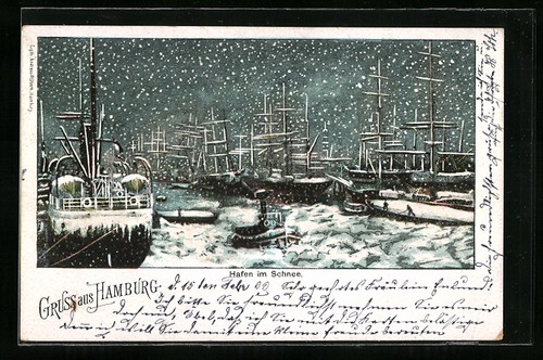Lithographie hamburg hafen im - hamburg,,
